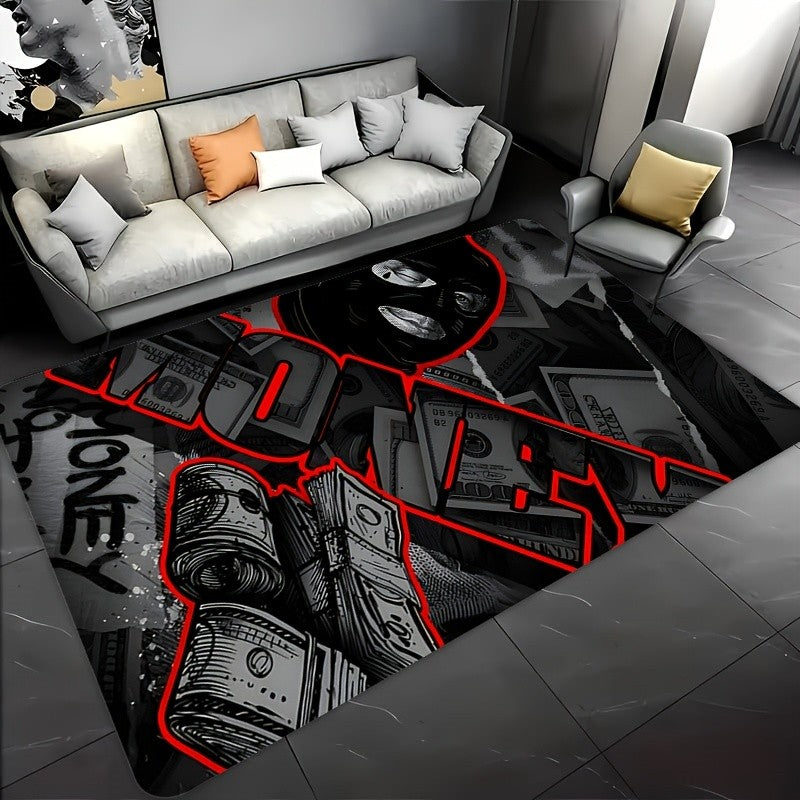 Stylish Money Design Doormat - Red and Black Pattern for a Modern Home Entrance, Perfect for Adding an Edgy Touch to Your Decor