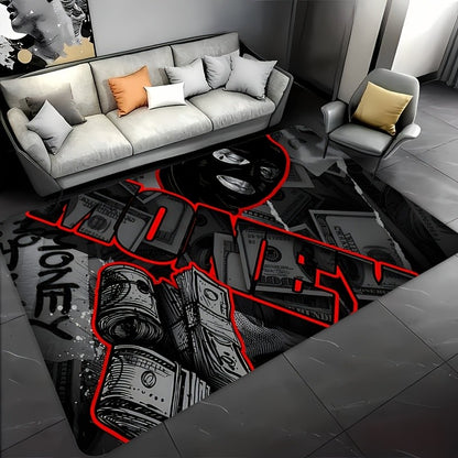 Stylish Money Design Doormat - Red and Black Pattern for a Modern Home Entrance, Perfect for Adding an Edgy Touch to Your Decor