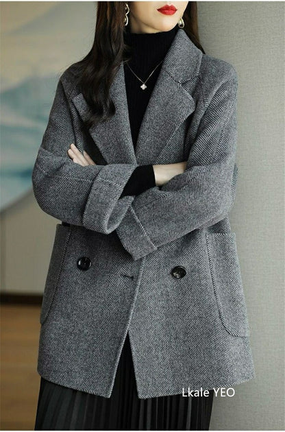 Ladies Woolen Jacket 2025 Autumn Winter Fashion Temperament Female Coat Long Sleeve Short Double-breasted Women Wool Overcoat