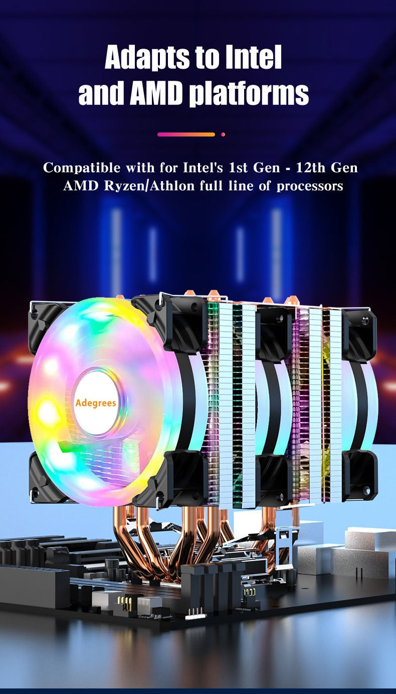 6 Heat Pipes ARGB CPU Air Cooler 4 Pin PWM Quiet CPU Cooling Fan for Intel LGA 1700 2011 1200 1156 X79 X99 AM3 AM4 PC Radiator