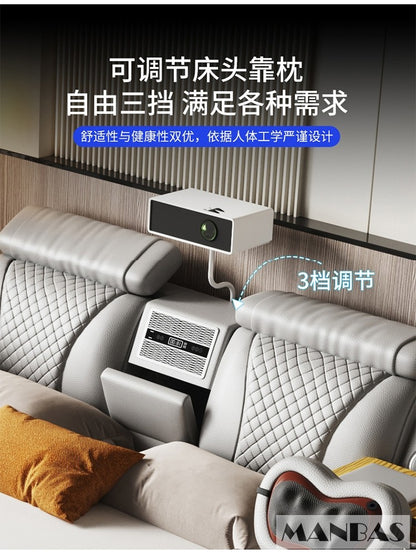 MANBAS Tech Smart Bed - the Ultimate Multifunctional Bedframe with Genuine Leather, Massage, Speaker, Projector, Air Purifier