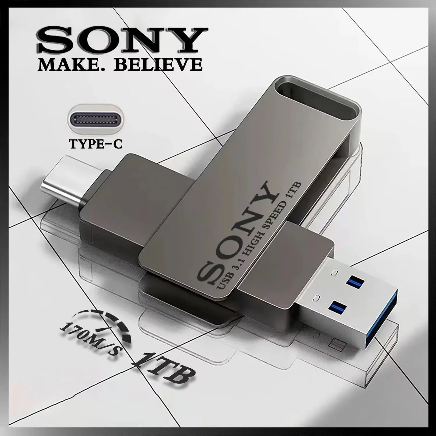 SONY USB 2TB Flash Pen Drive 2 in 1 OTG USB 3.1 Metal Memory Stick Dual C Pendrive 128GB 256GB 512GB 1TB High-Speed Storage De
