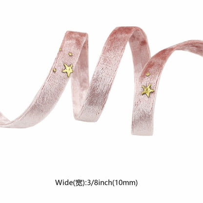 Double-sided Velvet Ribbons Hot Stamping Stars DIY Gift Wrapping Wedding Bouquet Christmas Party Supplies Decor Hair Accessories