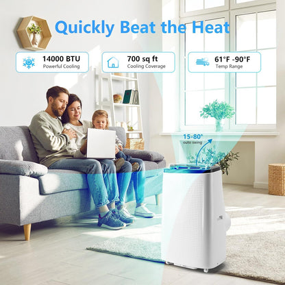 Ar Condicionado Portátil 14000BTU com Controle Remoto, 3 em 1 com Modos Seco e Ventilador para Ambientes de até 70m²