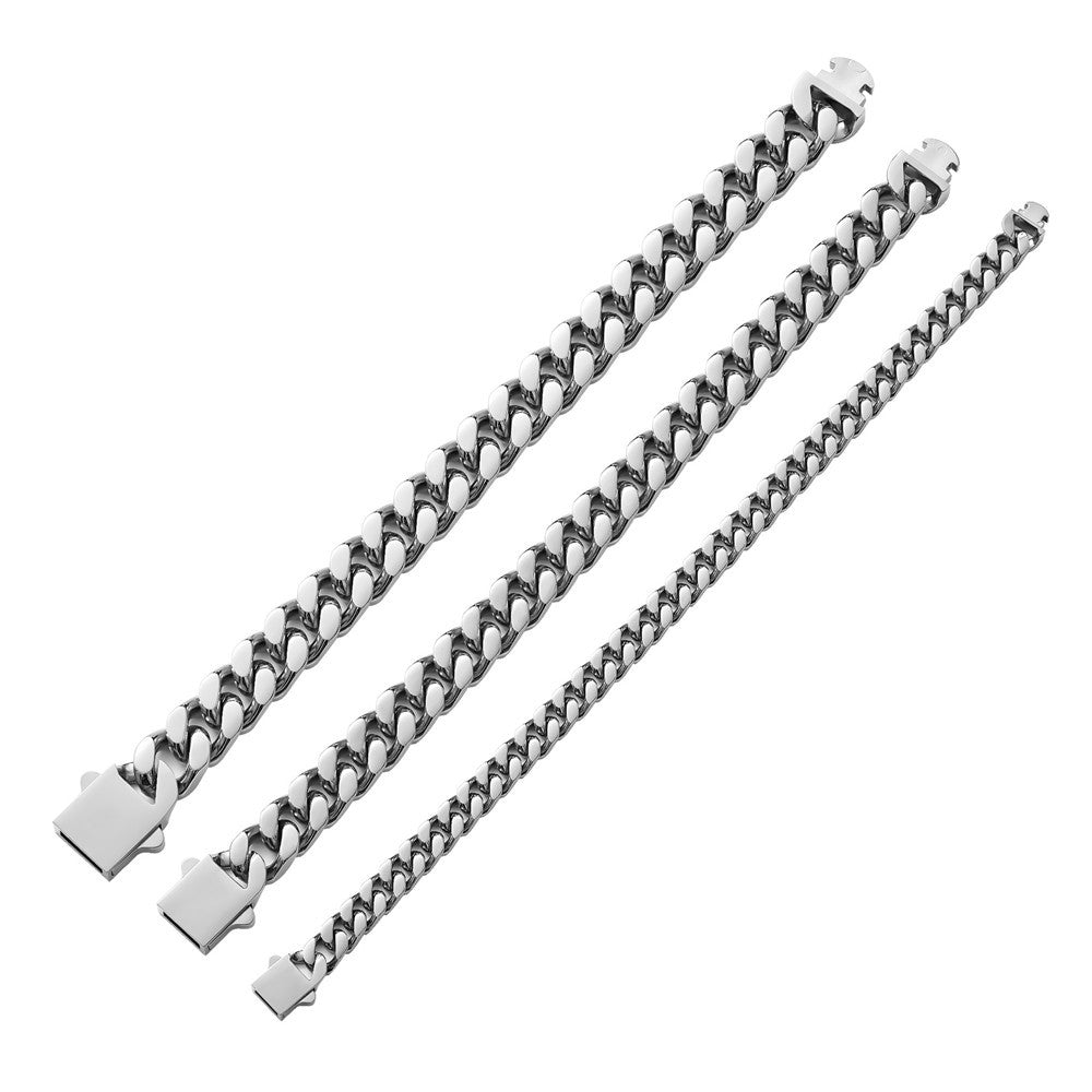 Pulseira Acessório Masculina de Aço Inoxidável 316 Banhada a Ouro 18k, Corrente Cubana Criptografada de 8, 10, 12mm, Estilo Miami Rap Hip Hop