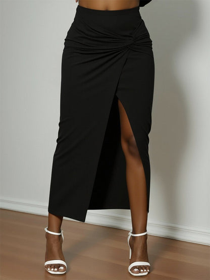 plus Size Elegant Halter Long Dress for Women Twisted Design Slit Skinny Casual Pure Color Holiday Mature Women's Fashion