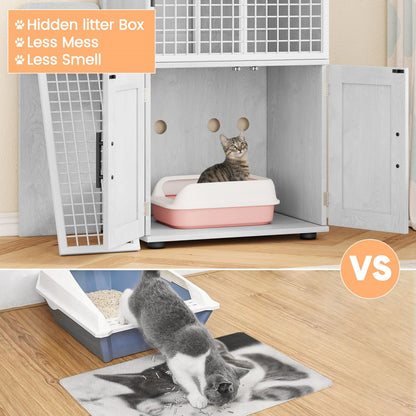 Caixa de Areia para Gatos Oculta com Plataforma, Móvel para Gatos de Camada Dupla, Móvel para Banheiro de Gatos, Casinha de Gatos com Escada
