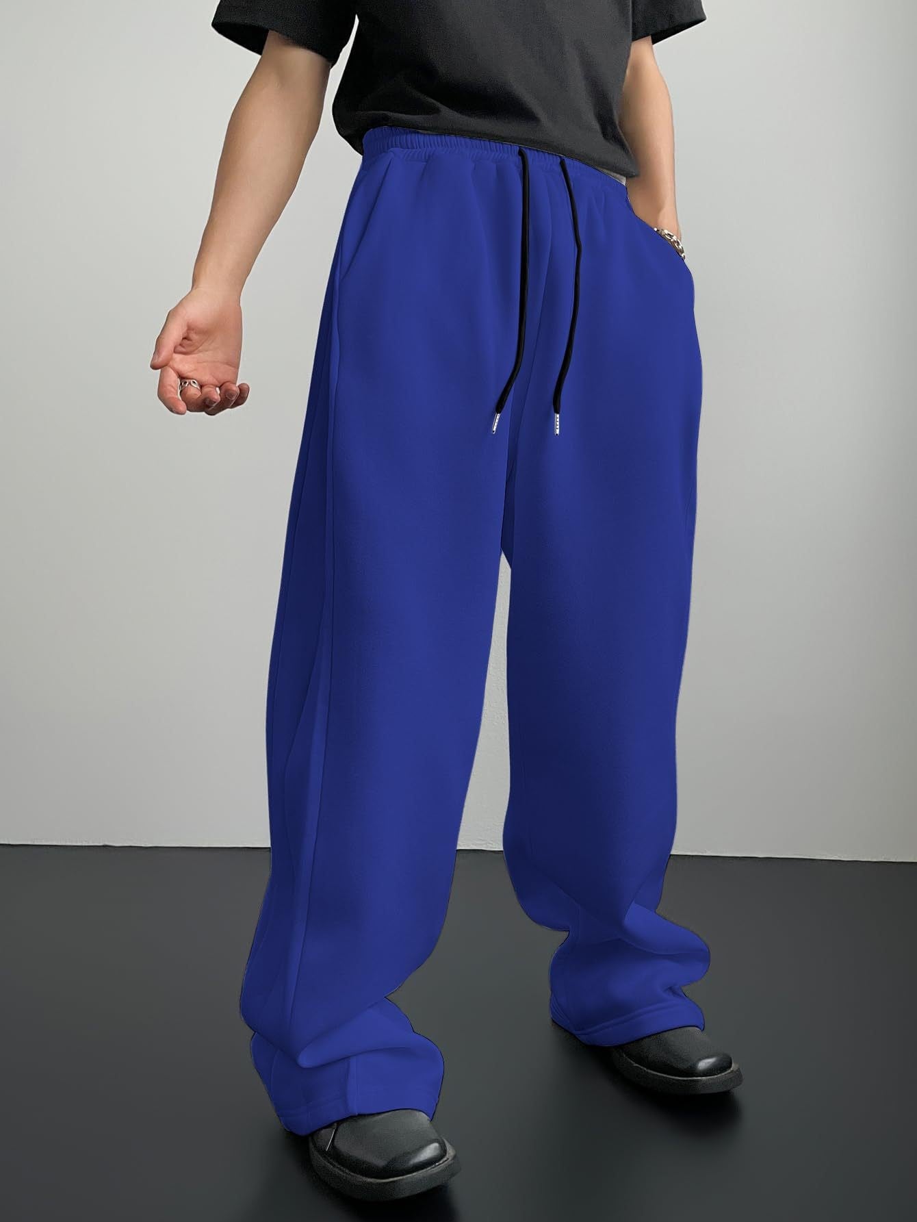 25 European and American men's waist trousers waist drawstring straight wide-leg loose trousers sports trousers pocket men pants