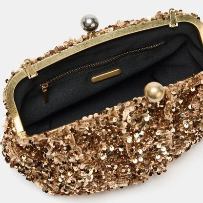 SEQUIN CLUTCH, New Luxury Designer Handbag for Ladies Elegant, Spacious Clip bag with Chains, Women's Fashion Shoulder Bag