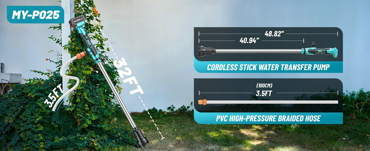 Seesii Cordless Stick Water Transfer Pump Handheld Portable Utility Sump Pump 3/4" Outlet for Pool/Garden/Pond/RV/Boat Draining