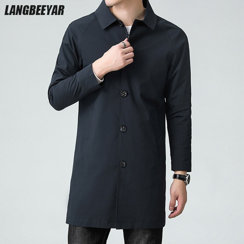 Top Quality Korean New Brand Casual Fashion Long Men Trench Coat  Windbreaker Overcoat Slim Fit Long Jacket Men Clothing