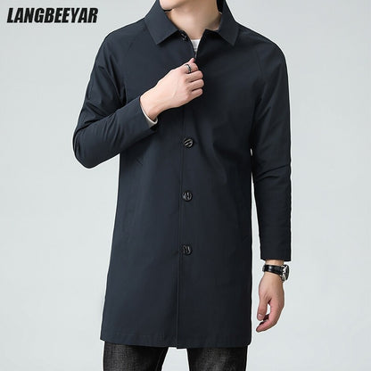 Top Quality Korean New Brand Casual Fashion Long Men Trench Coat  Windbreaker Overcoat Slim Fit Long Jacket Men Clothing