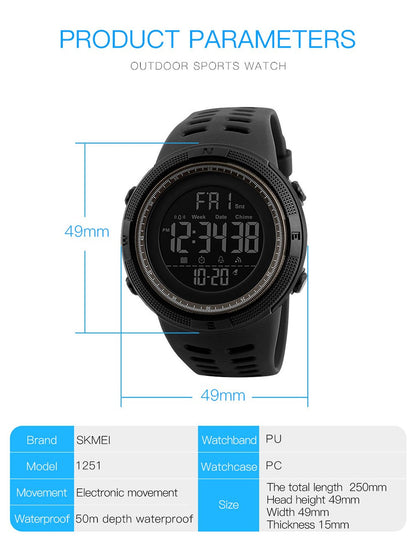 SKMEI 1251 Digital Watch for Men Waterproof Sports Electronic Countdown Mens Wristwatches Military Date Clock 1560 reloj hombre