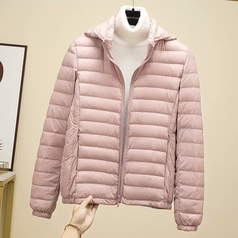 Schinteon Women Ultralight 90% White Duck Down Jacket with Removable Hood Autumn Winter Thin Outwear Portable Storage 2024 New