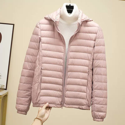 Schinteon Women Ultralight 90% White Duck Down Jacket with Removable Hood Autumn Winter Thin Outwear Portable Storage 2024 New