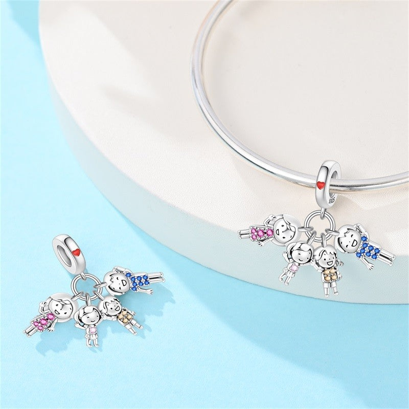 925 Sterling Silver Mom Dad Son Daughter Core Family of Four Pendant Charms Fit Original Charm Bracelets Women DIY Jewelry Gift