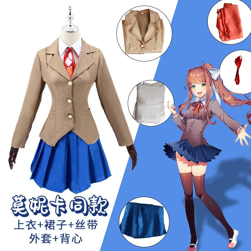 Heartbeat Literature Club Monica Cosplay Sayuri Natsuke Cosplay Costume Wig Set School Uniform Girls Female Clothing