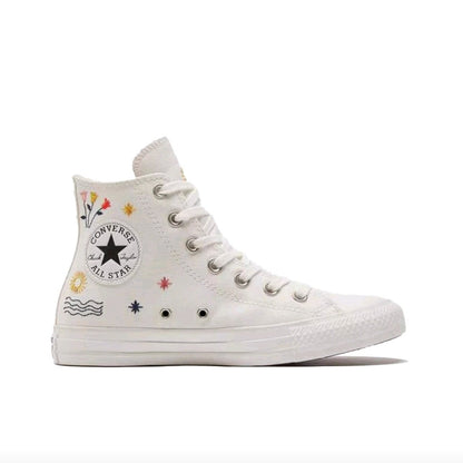Converse Chuck Taylor All Star Women's Skateboarding Shoes, Embroidery Pattern, Casual, Canvas Sneakers, White