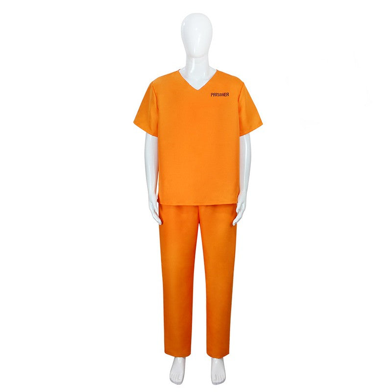 Unisex Adult Convict Carnival Halloween Fancy Dress Up Incarcerated Uniform Outfit Orange Prisoner Costume For Men