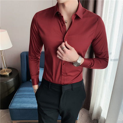 Plus Size S-7XL High Quality Men Dress Shirt 2024 Autumn Long Sleeve Solid Business Slim Shirts Homme Dress Social Casual Shirt