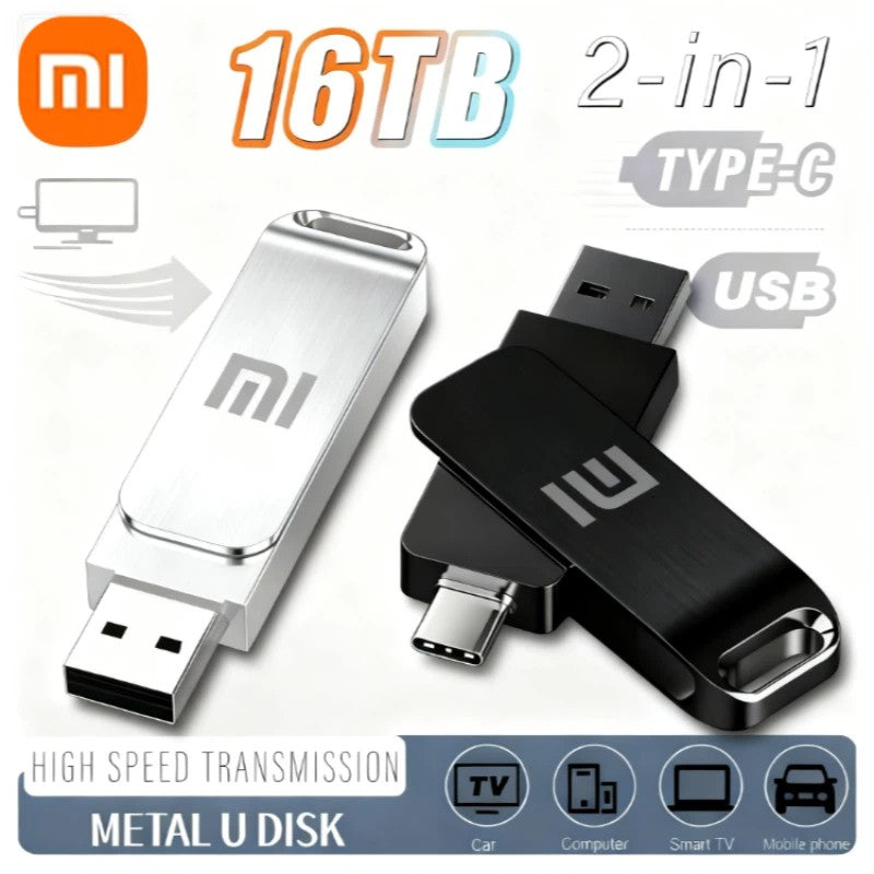 Xiaomi 16TB USB 3.2 Flash Drive 520MB/s High Speed 2 in 1 Type C OTG Pen Drive Waterproof Large Storage for Phone Computer PC