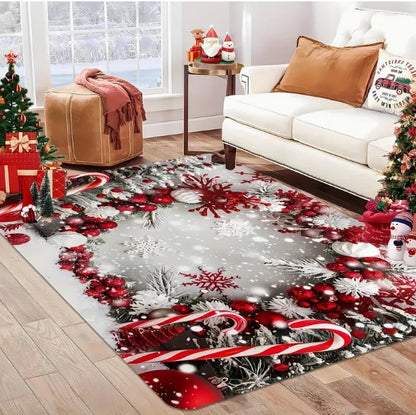 1PCS Christmas Snowflake Area Mat Red with Gold and White Snowflakes  Living Room Bedroom Decoration Holiday Home Decoration