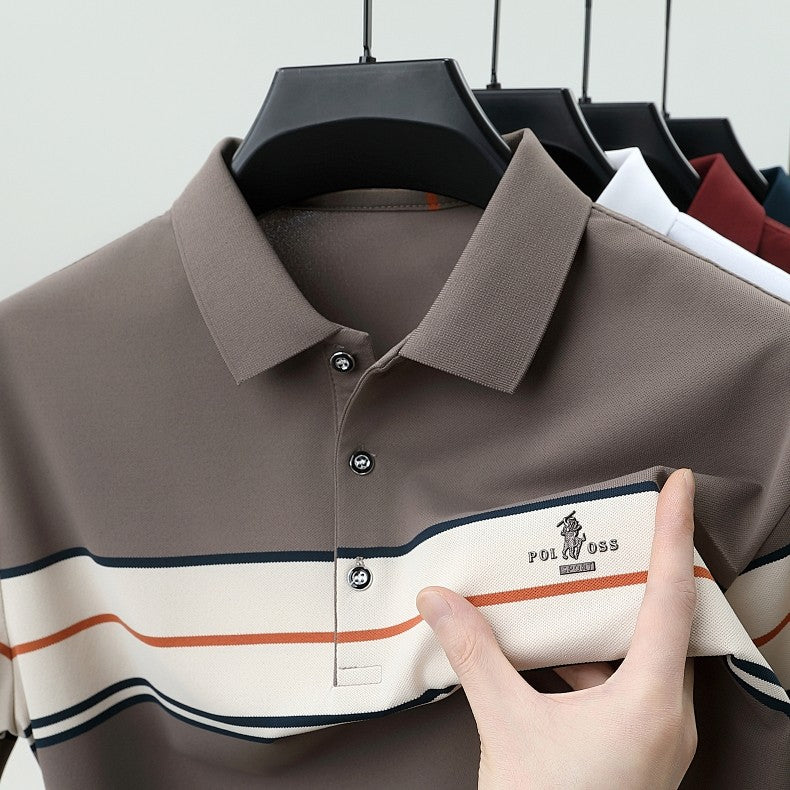 Luxury men's short sleeved polo shirt summer fashion hot selling striped top badge original design golf casual business T-shirt