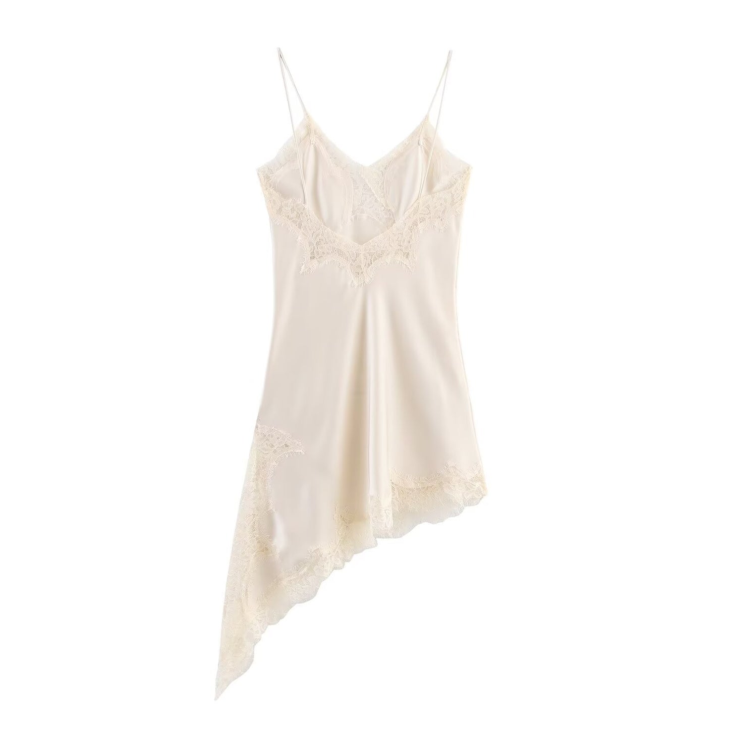 Women Fashion Sexy V-Neck Lace Elegant Halter Dress Asymmetric Hem Dress 2025 Summer New Fashion Holiday Party Beach Dresses