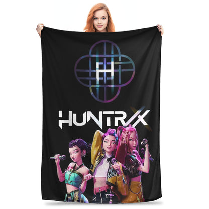Huntrix Zoey Rumi Mira Blanket Cover Flannel KPop Demon Hunters Lightweight Throw Blankets for Outdoor Travel Bed Rug