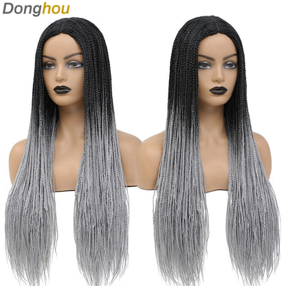 Novo estilo Ombre Box Braided Wigs para mulheres, peruca trançada, peruca com couro cabeludo falso, atacado de perucas Perruque Longue Synthétique Braiding Hair Wig