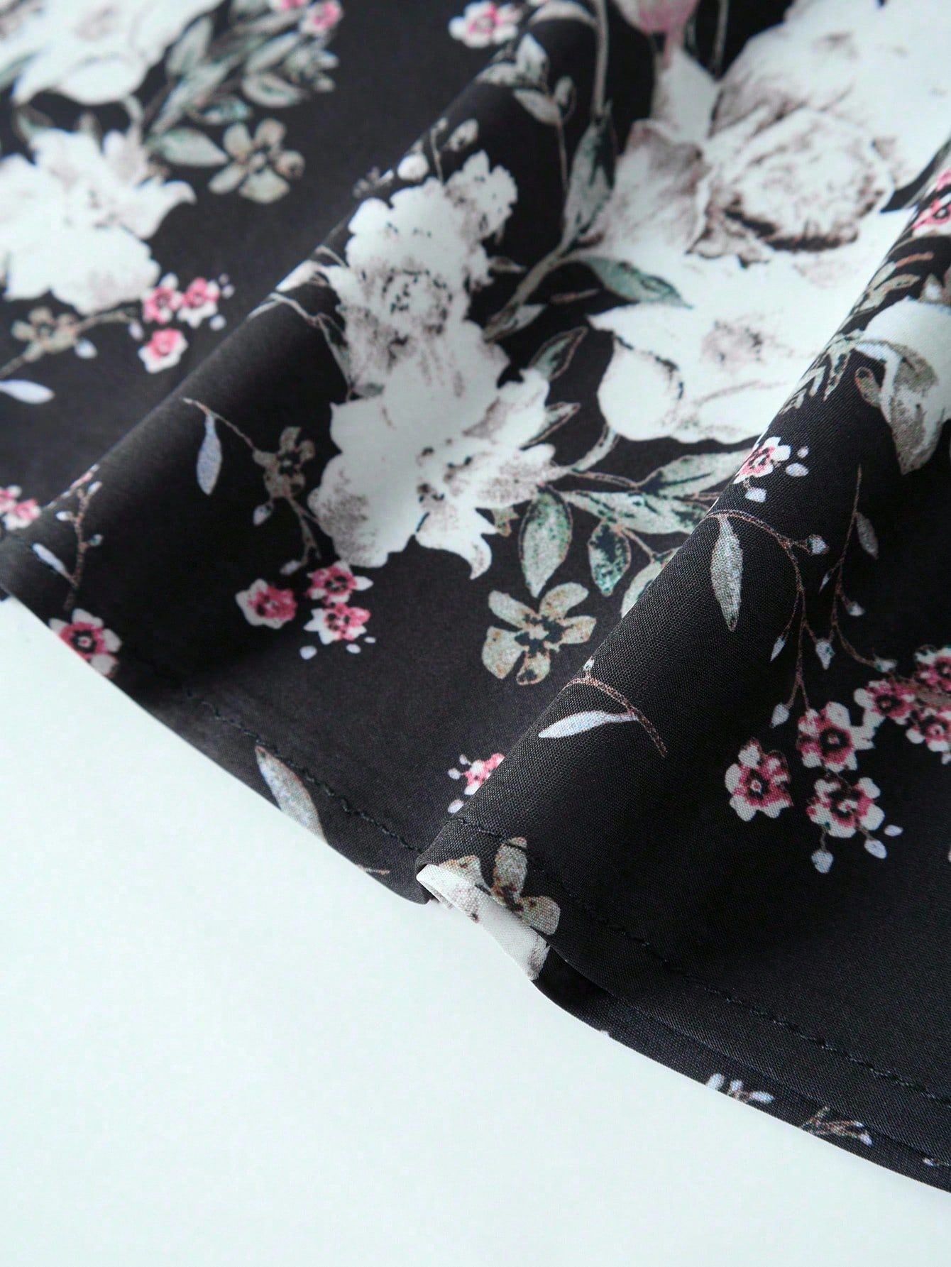 A lady's elegant half skirt with a bow tie and large flowers