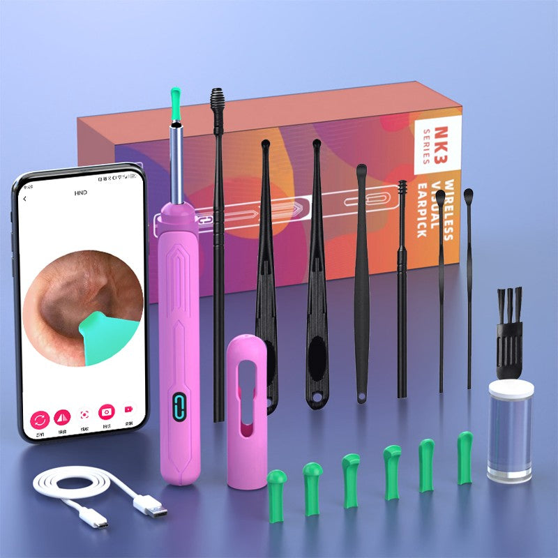 Conjunto de Limpeza de Ouvido com Câmera, Hastes para Ouvido, Otoscópio, Carregamento USB C, Ferramenta de Remoção de Cera com Endoscópio, Câmera Mini de Limpeza de Ouvido, Conjunto de Limpeza de Ouvido