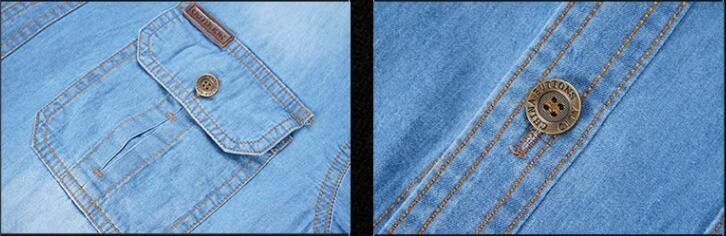 New Spring Men Outdoor Multi-pocket Denim Tooling Shirts Man Long-sleeved Denim