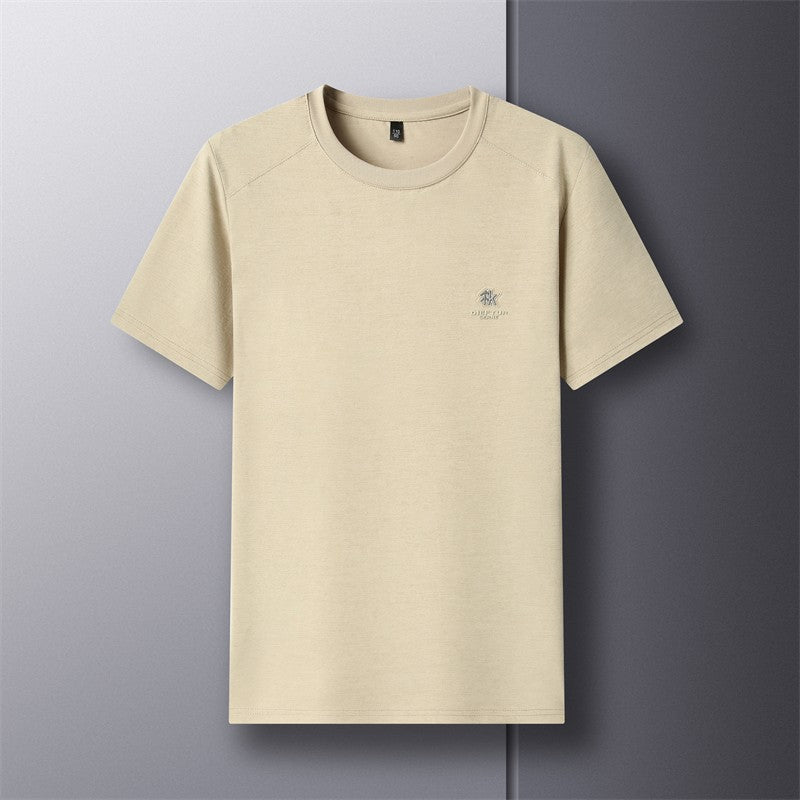 2025 New Men's Korean Style Fashion Badge Short Sleeved Sleeve Round Neck T-shirt Casual and Comfortable Summer Versatile Top