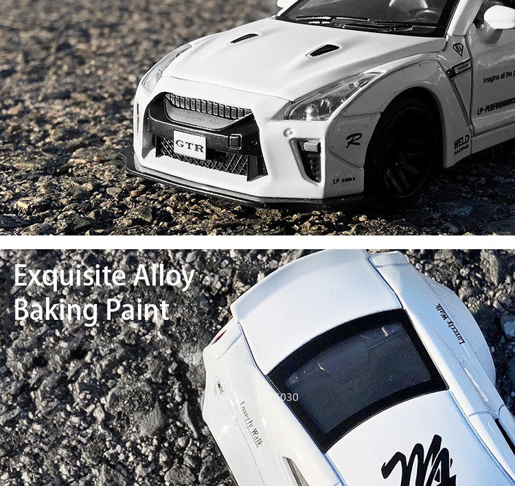 1/32 Escala Liga Fundida Nissan GTR Carro Esportivo Modelo Brinquedo Portas Abertas Fricção Som Música Veículo em Miniatura Presentes para Crianças Coleção