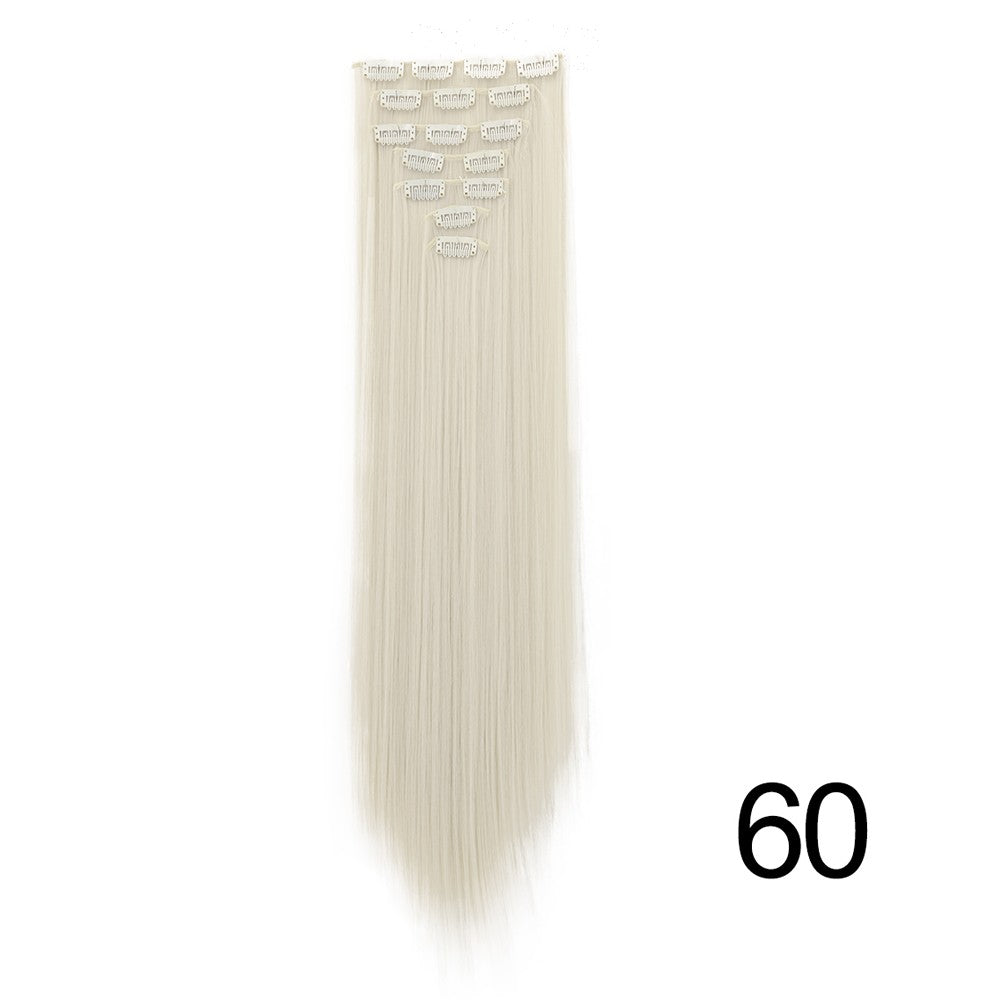 LANSA 7Clips Aplique de Cabelo Sintético Liso Comprido de Encaixe Extensões de Cabelo de Encaixe Cheveux Clipe Fibra Natural de Alta Temperatura Preto Marrom Peça de Cabelo