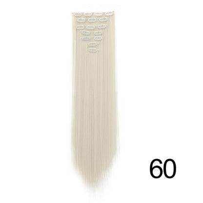 LANSA 7Clips Aplique de Cabelo Sintético Liso Comprido de Encaixe Extensões de Cabelo de Encaixe Cheveux Clipe Fibra Natural de Alta Temperatura Preto Marrom Peça de Cabelo