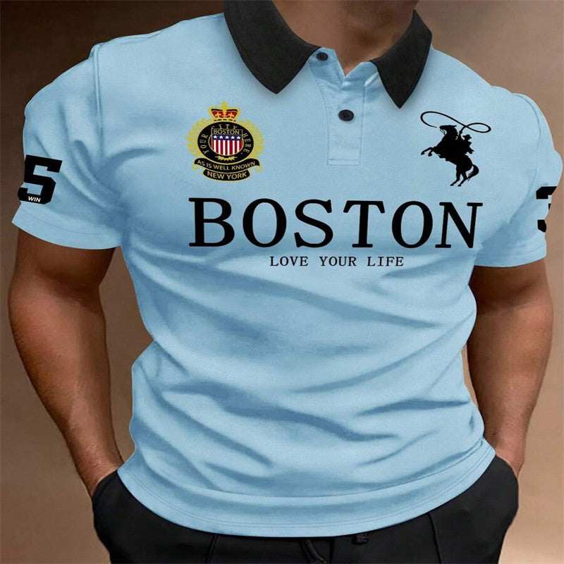 2025Manfinity Homme Manfinity Sporty Men's Simple Print Turndown Collar Ribbed Polo Shirt