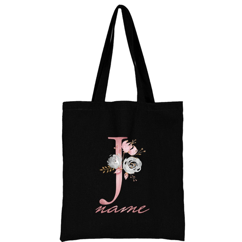 Custom Free Name Canvas Bags Women Shoulder Bag Handbags Pink Letter Beach Bags Tote Casual Woman Grocery Eco Shopping Bag