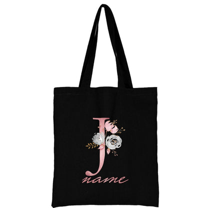 Custom Free Name Canvas Bags Women Shoulder Bag Handbags Pink Letter Beach Bags Tote Casual Woman Grocery Eco Shopping Bag