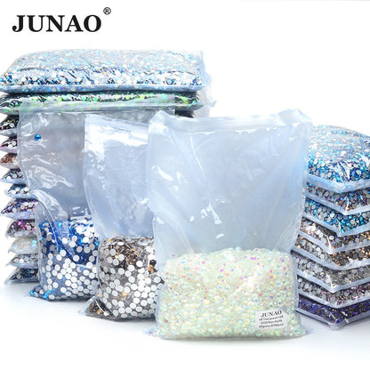 JUNAO Wholesale SS6 SS10 SS12 SS16 SS20 SS30 Flatback Glass Rhinestones Clear Cr