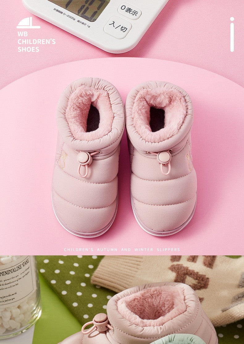 Children's Thick Furry Boots Winter Season Cartoon Warm Shoes Boys Girls Kids Home Cotton Slippers Heel Outdoor Baby Snow Boots