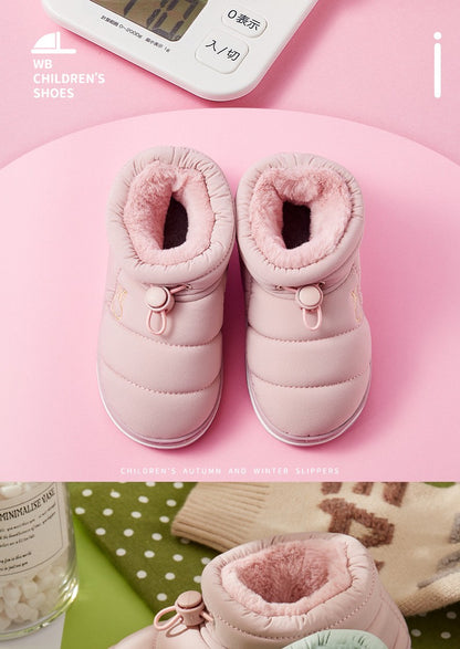 Children's Thick Furry Boots Winter Season Cartoon Warm Shoes Boys Girls Kids Home Cotton Slippers Heel Outdoor Baby Snow Boots