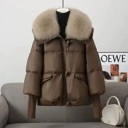 Women's Winter Parka Coat 2025 Casual Korean Version Lady Outerwear Temperament Thicken Big Fur Collar Ladies Down Cotton Jacket
