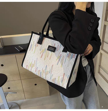 Large Capacity Canvas Bag Versatile Bag Women's Fashion Portable Shoulder Commuter Tote Bag Ethnic Style