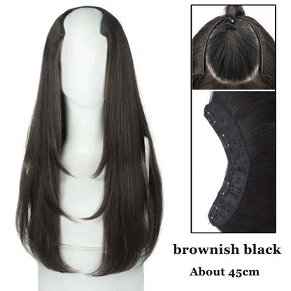 Peruca feminina com botão interno de peça única, cabelo encaracolado longo em camadas, aplique em V