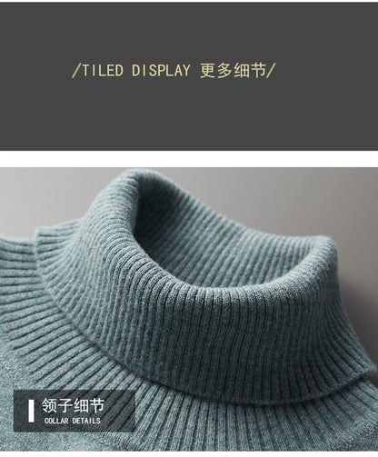100%Merino Wool Lapel Sweater Men's Turtleneck Loose Knit Pullovers Youth Business Casual Joker Tops Warm Solid Color Base Shirt
