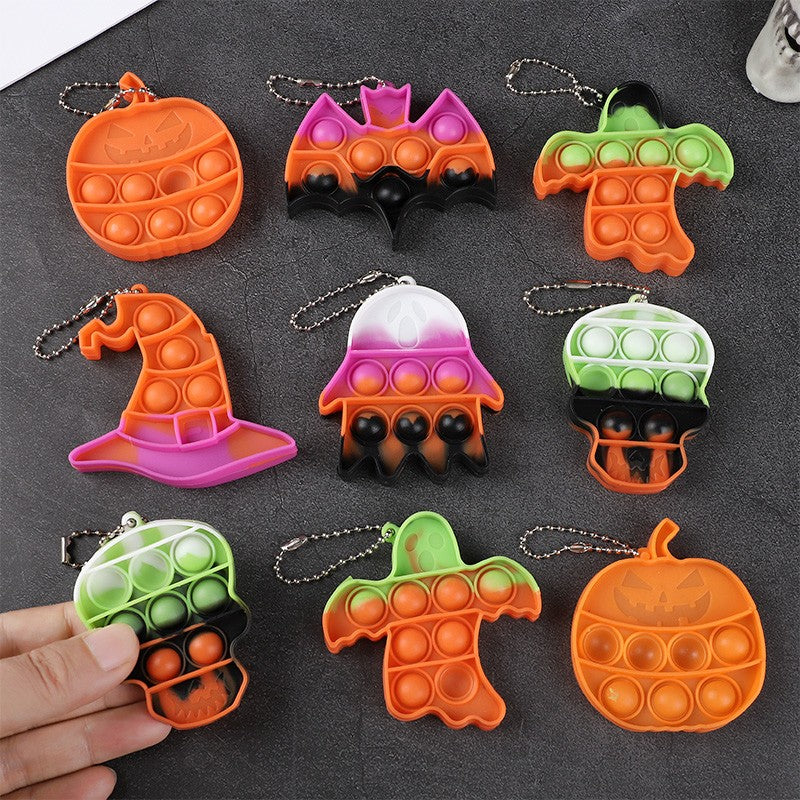 6/12Pcs Halloween Ghost Pumpkin Skull Pop Fidget Antistress Toy Kaychain for Kids Birthday Party Favors Halloween Pinata Fillers