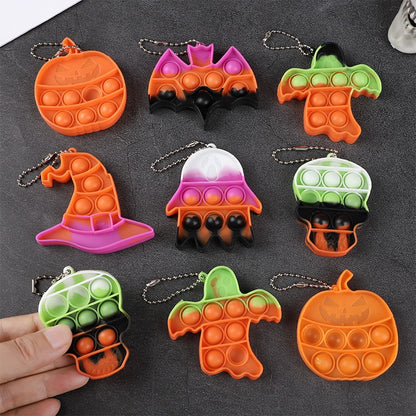 6/12Pcs Halloween Ghost Pumpkin Skull Pop Fidget Antistress Toy Kaychain for Kids Birthday Party Favors Halloween Pinata Fillers