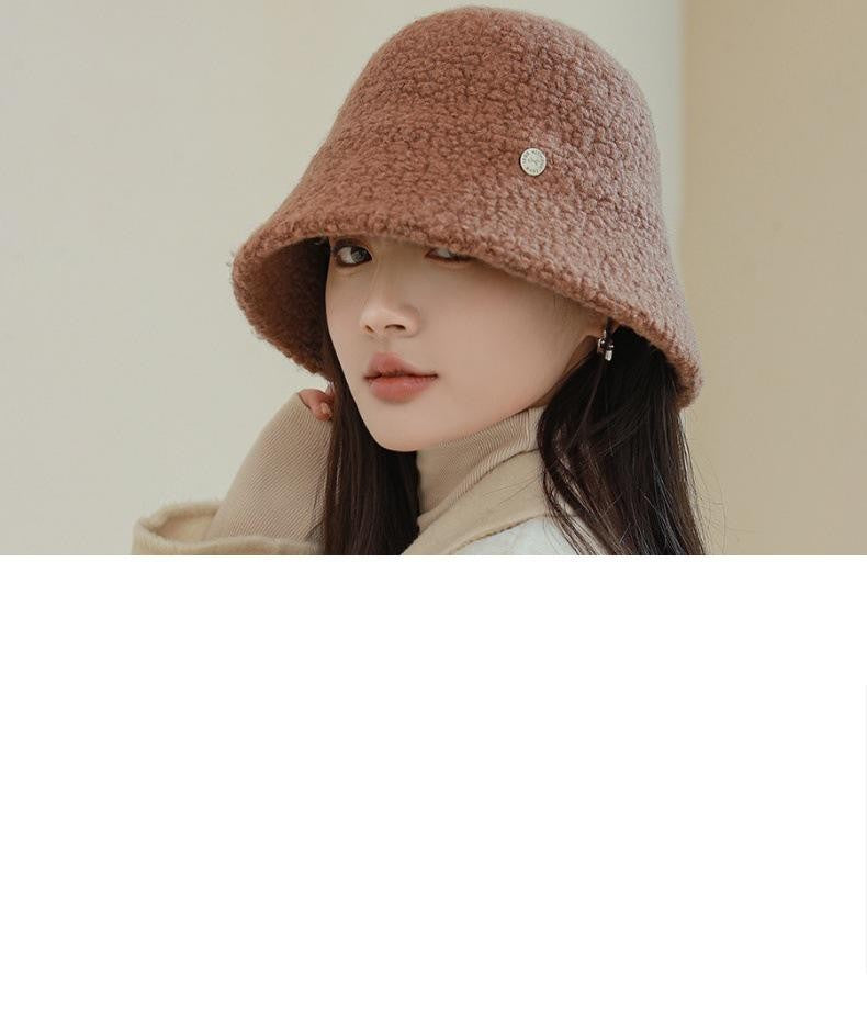 Chapéu Bucket Feminino Outono Inverno Lã Aba Larga Quebra-Sol Bob Cap Manter Quente Casual Vintage Acessórios de Chapéu Feminino